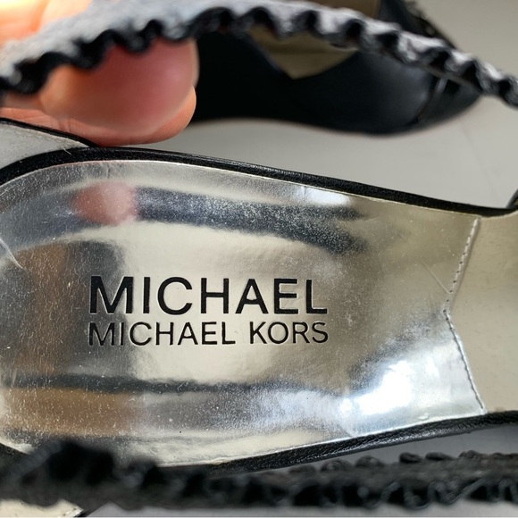 Michael Kors Black Leather Peep Toe Wedge- Sz 10 M - Picture 11 of 14